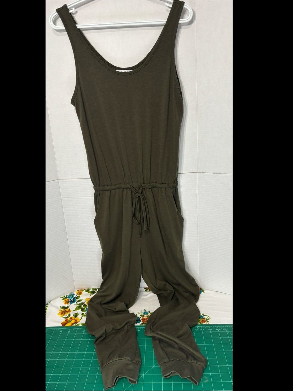 ReoRia Olive Green Tank Jumpsuit with Drawstring Waist One-Piece Resortcore